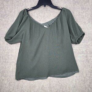 Loft Womens Green Blouse Size S V-Neck Short Sleeves Polyester